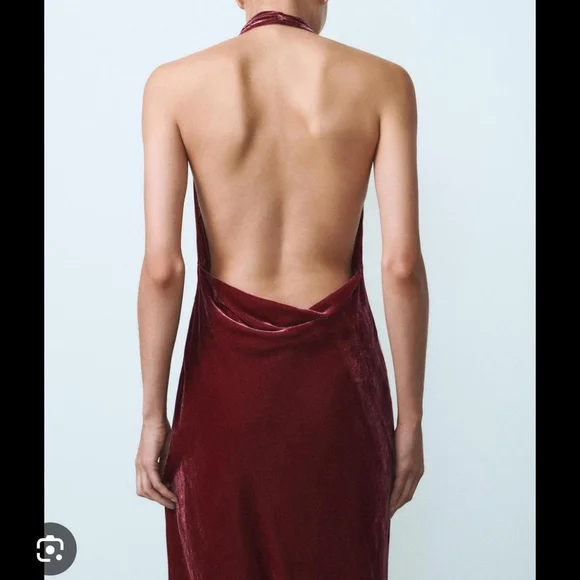 ZARA ELEGENCE VELVET OPEN BACK MIDI DRESS - SIZE S - BRAND NEW WITH TAG - Picture 6 of 8